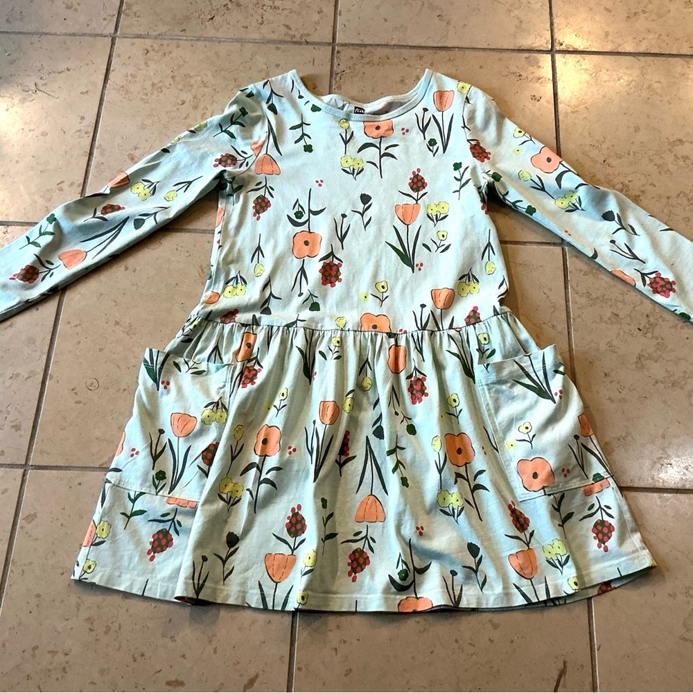 EUC Tea Collection Cotton Floral Long Sleeve Kids Dress size 12 Y
